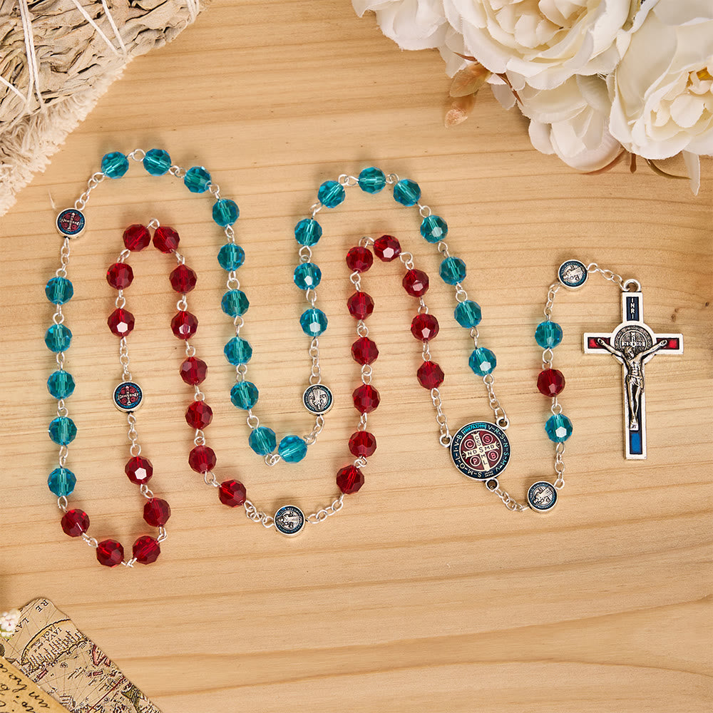 Faceted Crystal St. Benedict Rosary With Enamel Crucifix: Emblem of Solid Heavenly Shelter