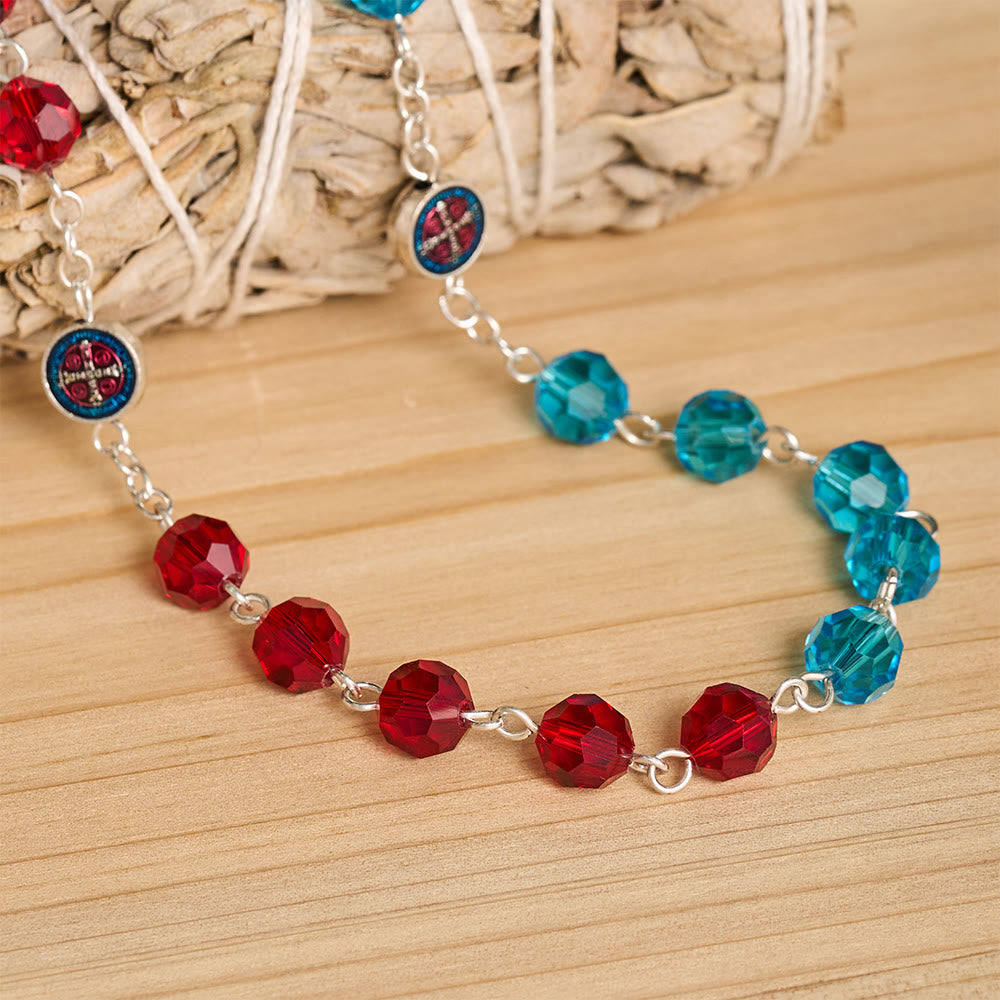 Faceted Crystal St. Benedict Rosary With Enamel Crucifix: Emblem of Solid Heavenly Shelter