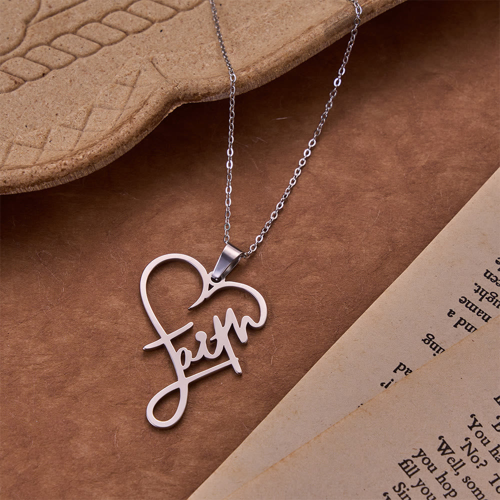 Open‑Cut Heart Faith Script Pendant Necklace: Emblem of Enduring Heavenly Hope