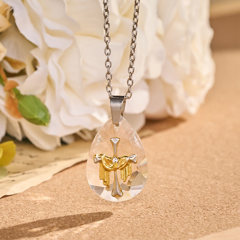 Multi-Style Sacred Motif Teardrop Crystal Chain Necklace: Icon of Diversified Devotional Comfort