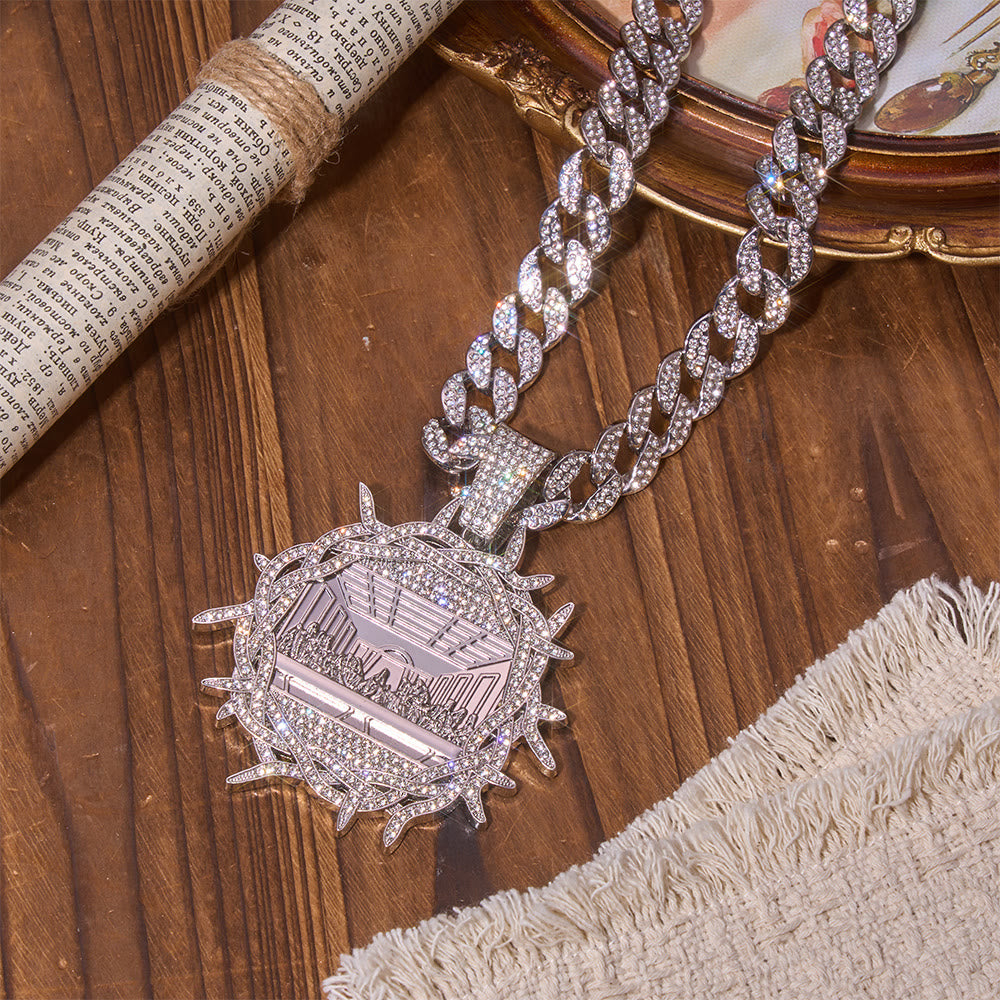 Iced Out Crown Of Thorns Last Supper Pendant Cuban Chain: Emblem of Glorious Heavenly Testament