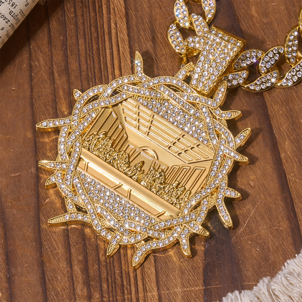 Iced Out Crown Of Thorns Last Supper Pendant Cuban Chain: Emblem of Glorious Heavenly Testament