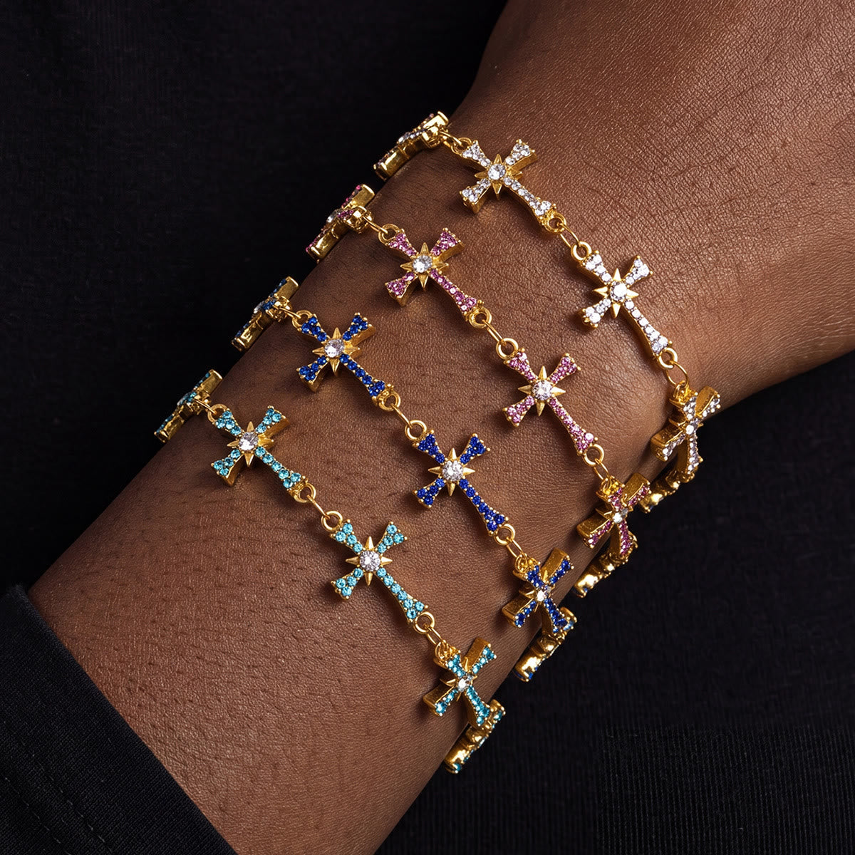Sparkling Paved‑Stone Cross Link Bracelet: Emblem of Radiant Heavenly Blessings