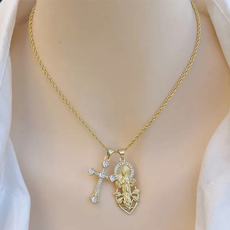 Dual-Pendant Our Lady of Guadalupe Necklace with Floral Medallion: Emblem of Celestial Maternal Grace