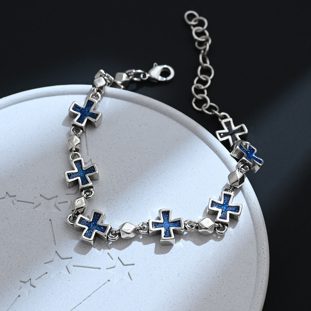 Sleek Sequential Cross Wrist Bracelet: Token of Steadfast Sacred Shelter