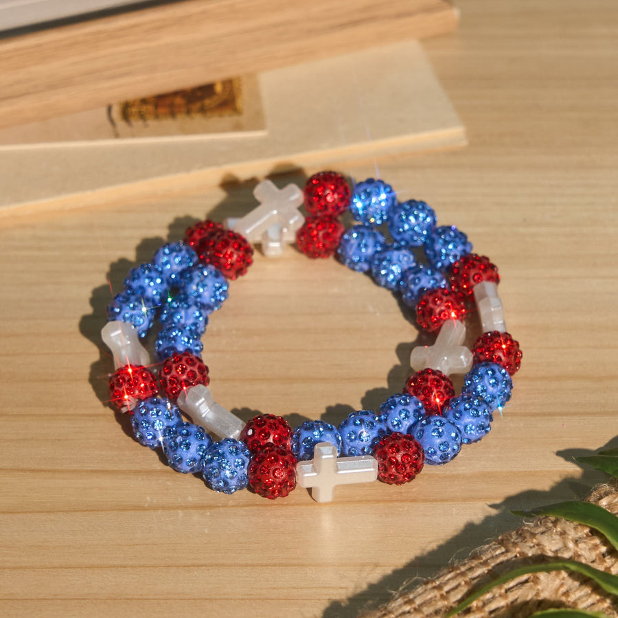 All-Day Wear Discoball Bling Baseball Beaded Cross Cross Bracelet: Symbol of Steady Sacred Light