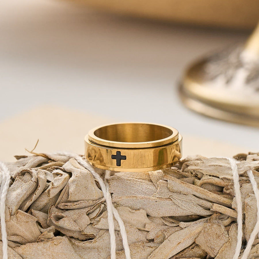 Engraved Cross Rotatable Anxiety Relief Band Ring: Emblem of Steady Heavenly Guidance