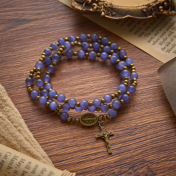 Lustrous Purple Cat’s Eye Rosary Bracelet: Bearer of Soft Heavenly Blessings