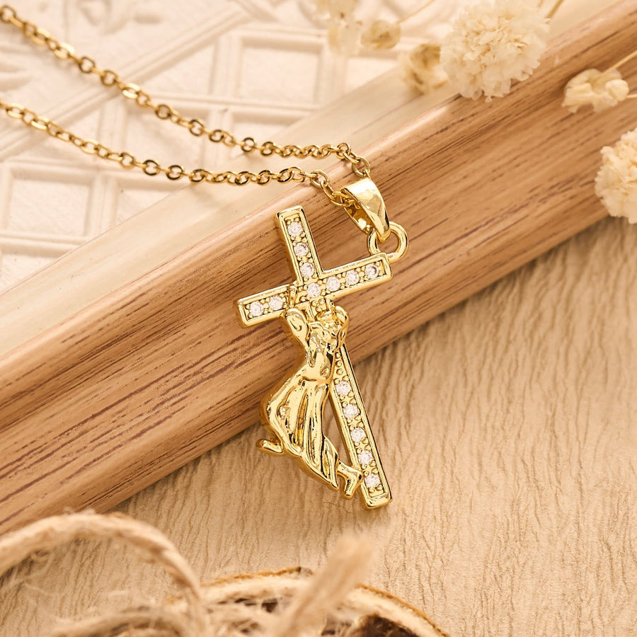 Sculpted Sacred Figure Pendant Chain Necklace: Icon of Peaceful Inner Meditation