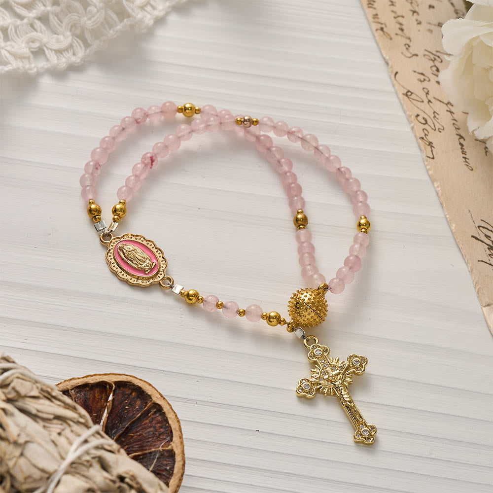Magnetic Strawberry Agate Rosary Bracelet: Emblem of Divine Grace & Purity
