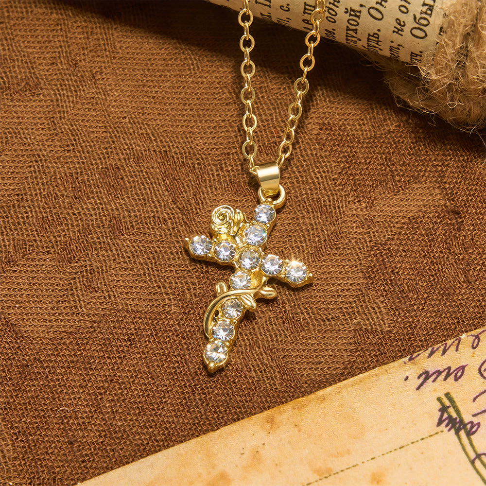 Crystal Rose Vine Cross Pendant Necklace: Token of Gentle Heavenly Mercy