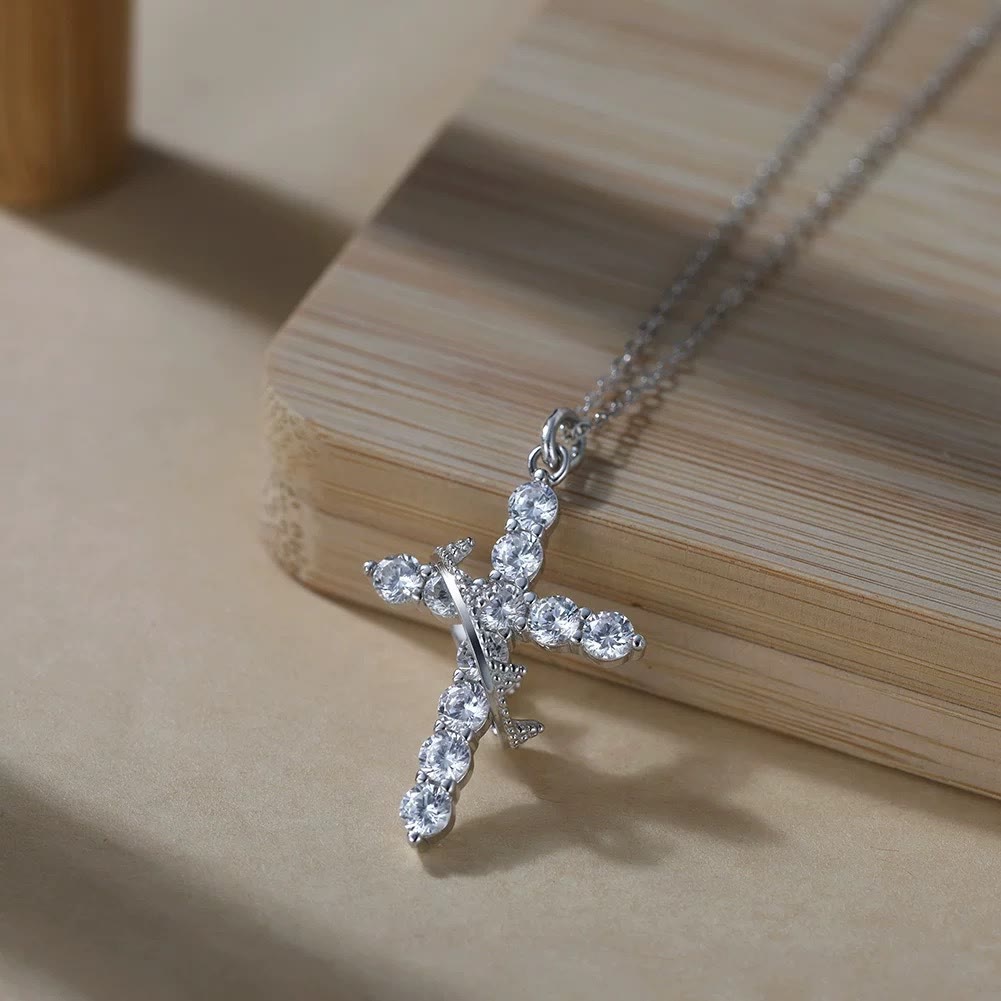 Sparkling Stone Wrapped Ring Cross Necklace: Emblem of Pure Heavenly Grace