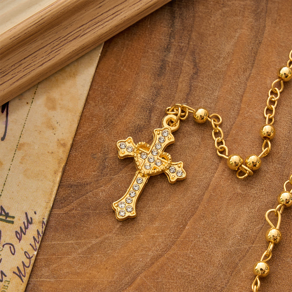 Smooth Bead Metal Chain Rosary With Detailed Crucifix: Emblem of Quiet Heavenly Mercy