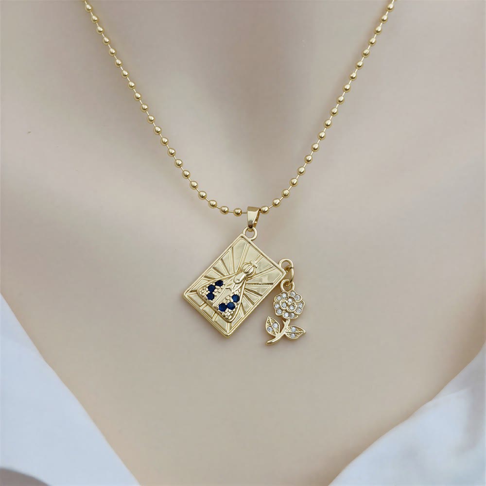 Bead Chain Holy Medallion Cross Necklace: Emblem of Tender Heavenly Comfort