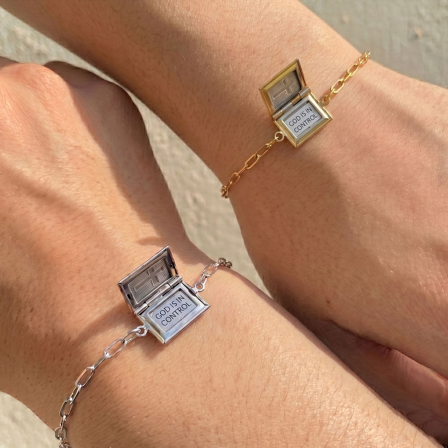 Hinged Book‑Shaped Locket Bracelet With Inner Faith Engraving: Token of Quiet Abiding Assurance
