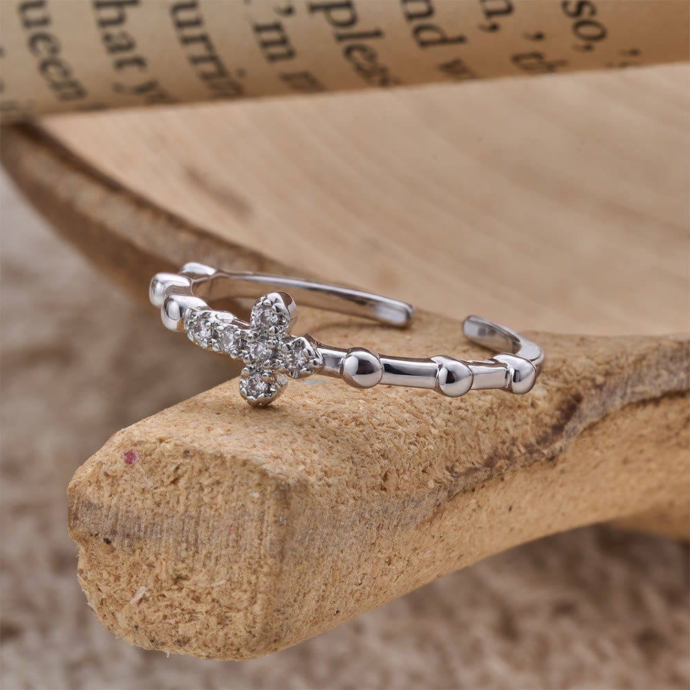 Dainty Segmented Band Sparkling Cross Ring: Token of Steadfast Quiet Hope