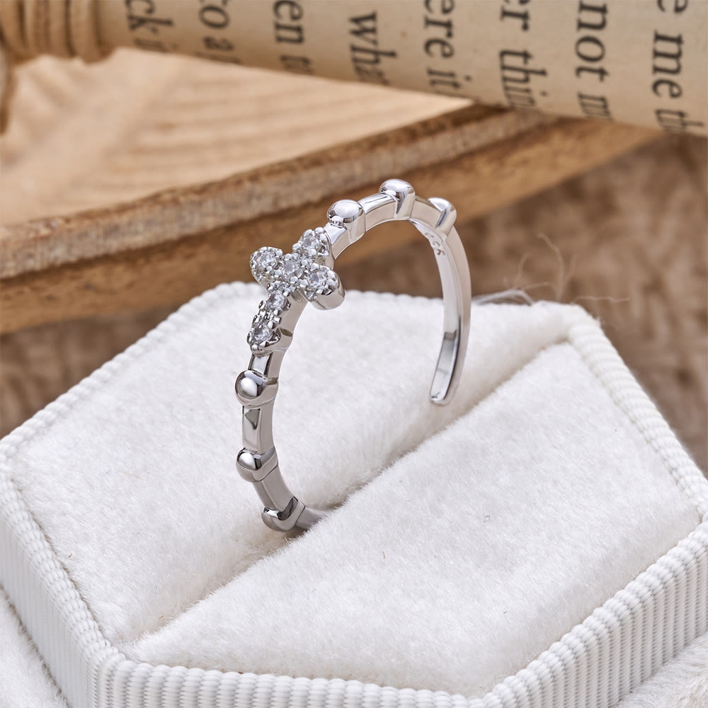 Dainty Segmented Band Sparkling Cross Ring: Token of Steadfast Quiet Hope