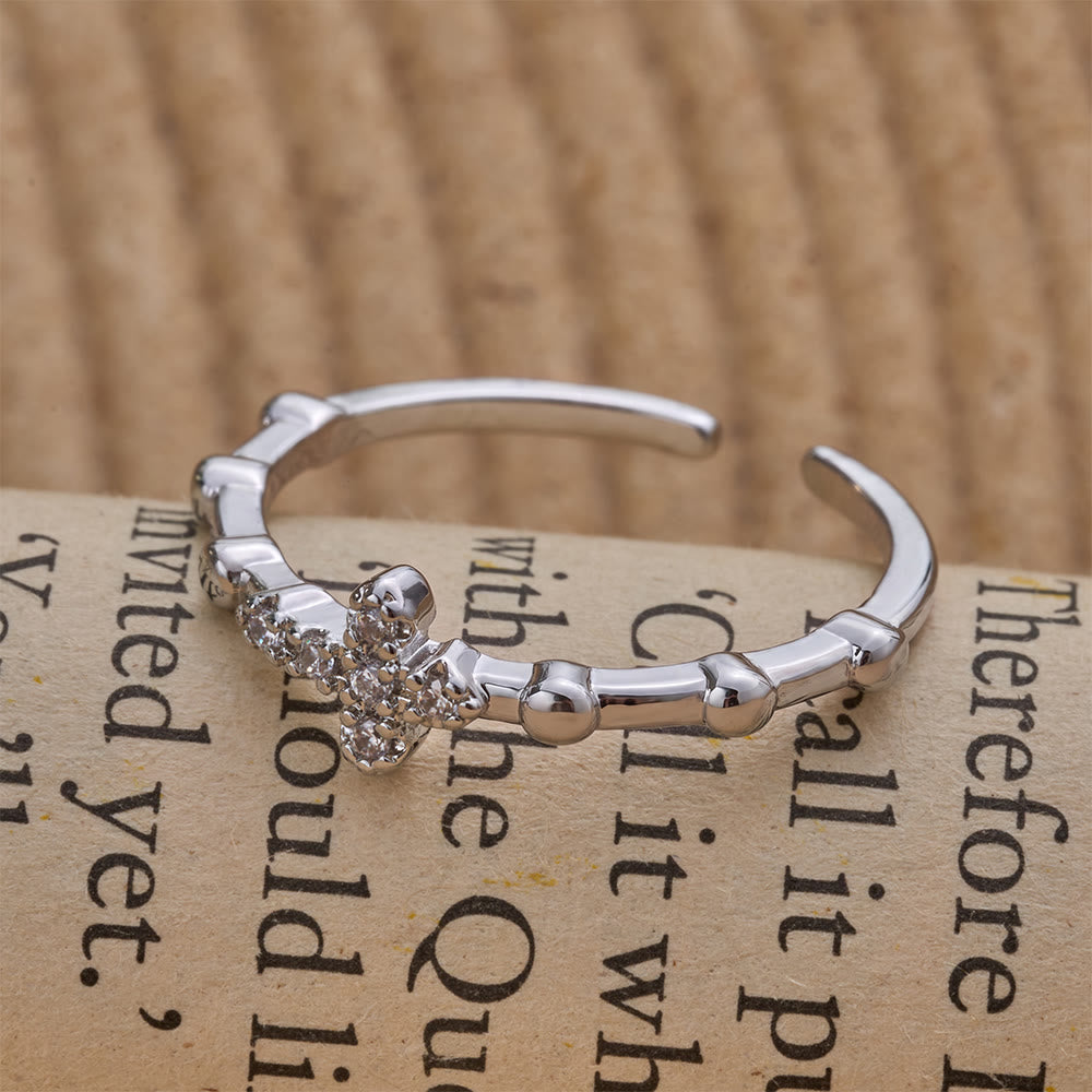 Dainty Segmented Band Sparkling Cross Ring: Token of Steadfast Quiet Hope