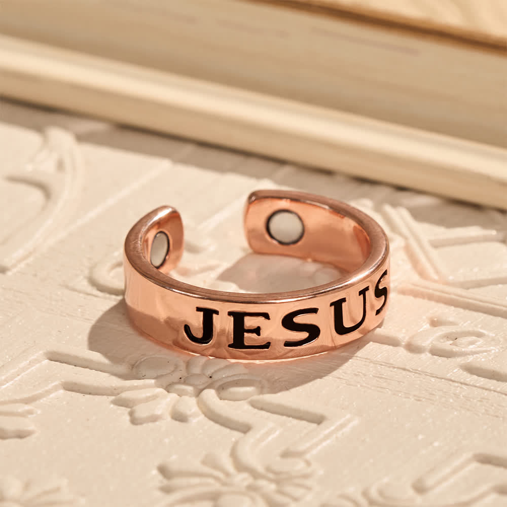 Classic Jesus Engraved Text Open Band Ring: Bearer of Calm Timeless Spiritual Peace