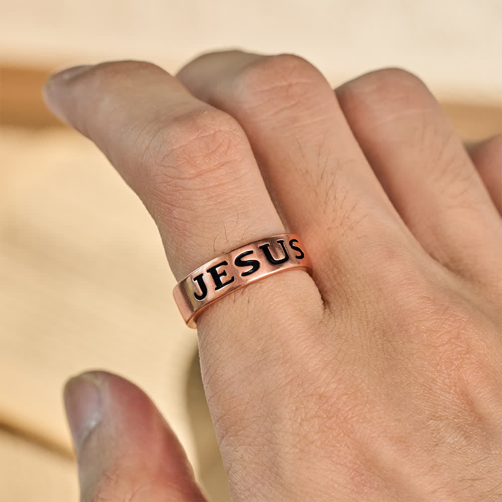 Classic Jesus Engraved Text Open Band Ring: Bearer of Calm Timeless Spiritual Peace