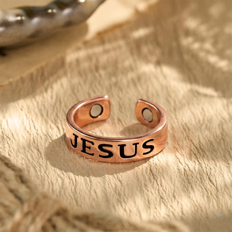 Classic Jesus Engraved Text Open Band Ring: Bearer of Calm Timeless Spiritual Peace