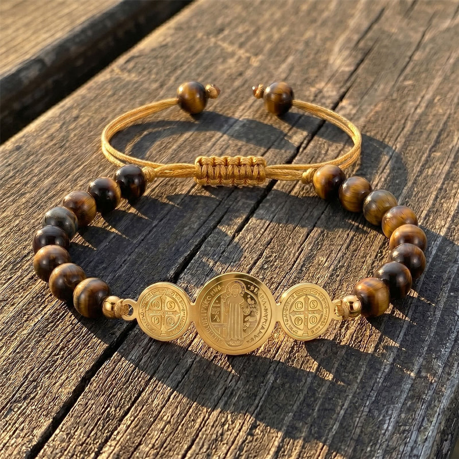 Slip Knot Adjustable Saint Beaded Bracelet Emblem Of Timeless Sacred Shelter
