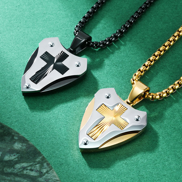 Sturdy Titanium Steel Shield‑Shaped Cross Necklace: Symbol Of Unwavering Spiritual Fortitude