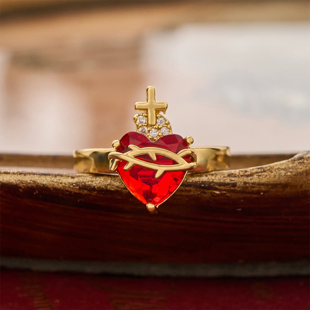 Sculpted Sacred Heart Open Band Ring: Emblem Of Tender Heavenly Shelter