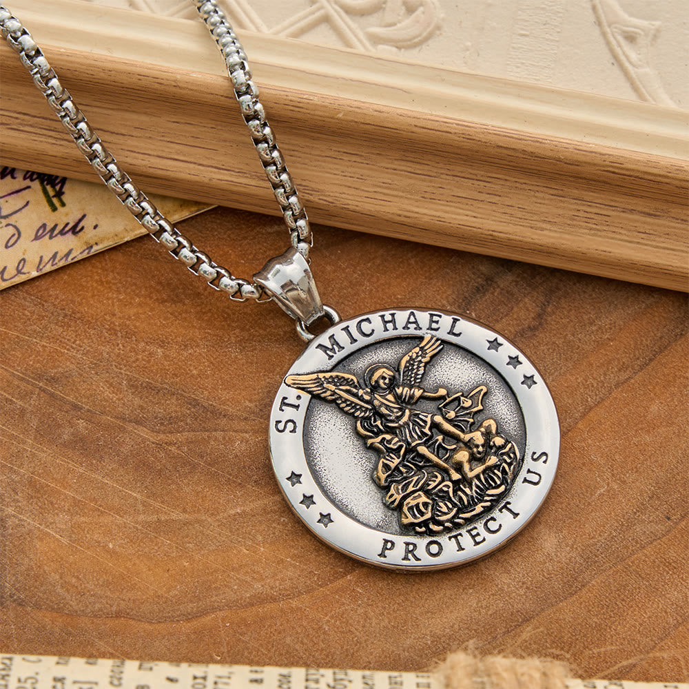 Classic St. Michael Protect Us Coin Necklace: Token of Abiding Sacred Safeguard