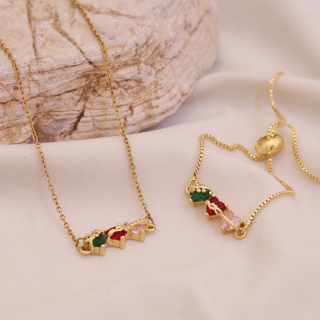 Trio Connected Heart Gem Jewelry Set: Token of Unbroken Celestial Bond