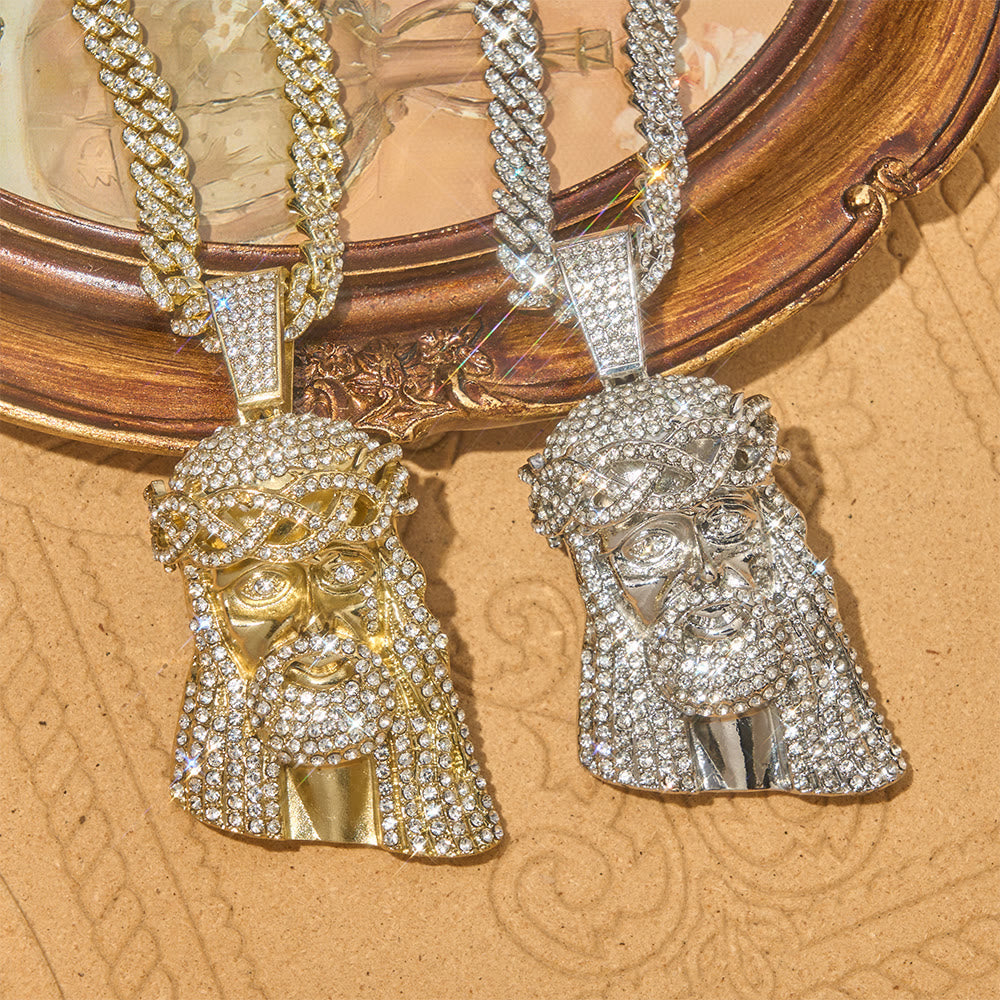 Iced‑Out Crown Thorns Jesus Head Pendant Cuban Chain: Emblem of Enduring Divine Fortitude