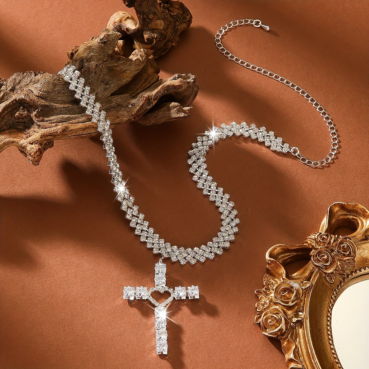 Glittering Faceted Heart Cross Choker: Token of Pure Celestial Affection