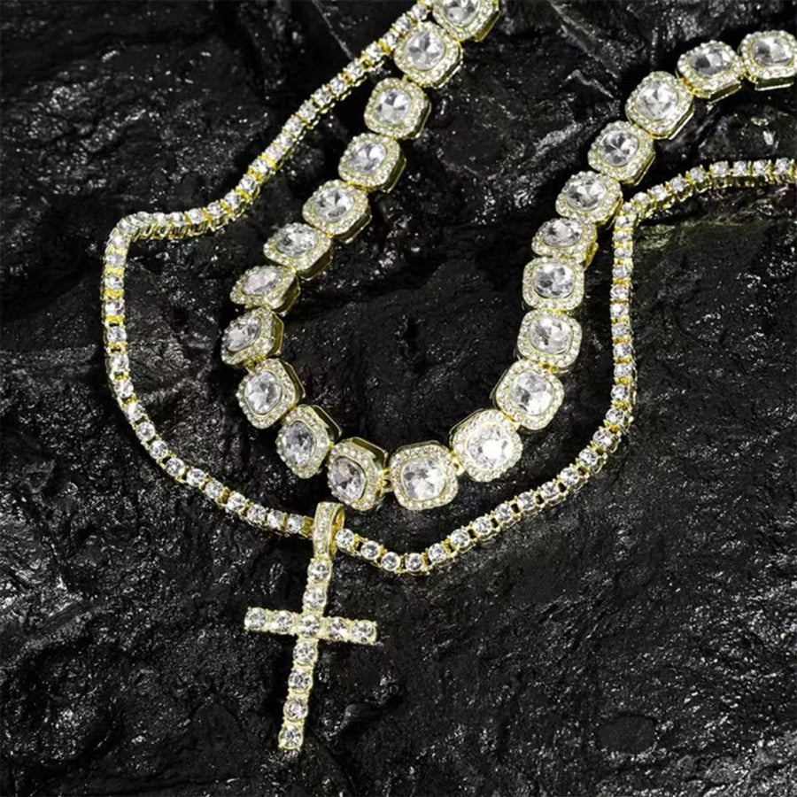 Dual Layer Iced Out Cross Necklace: Emblem of Radiant Heavenly Blessing