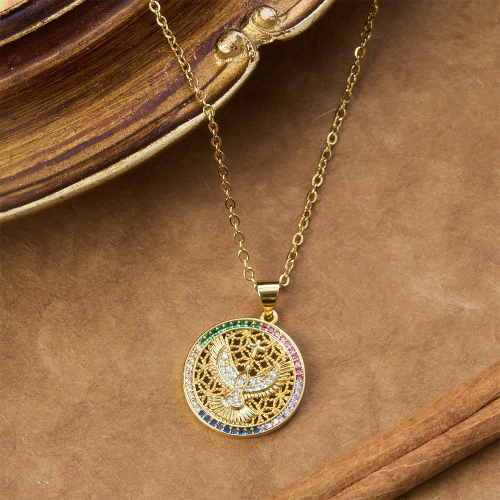 Hollow Holy Spirit Dove Medallion Necklace: Symbol of Pure Celestial Serenity