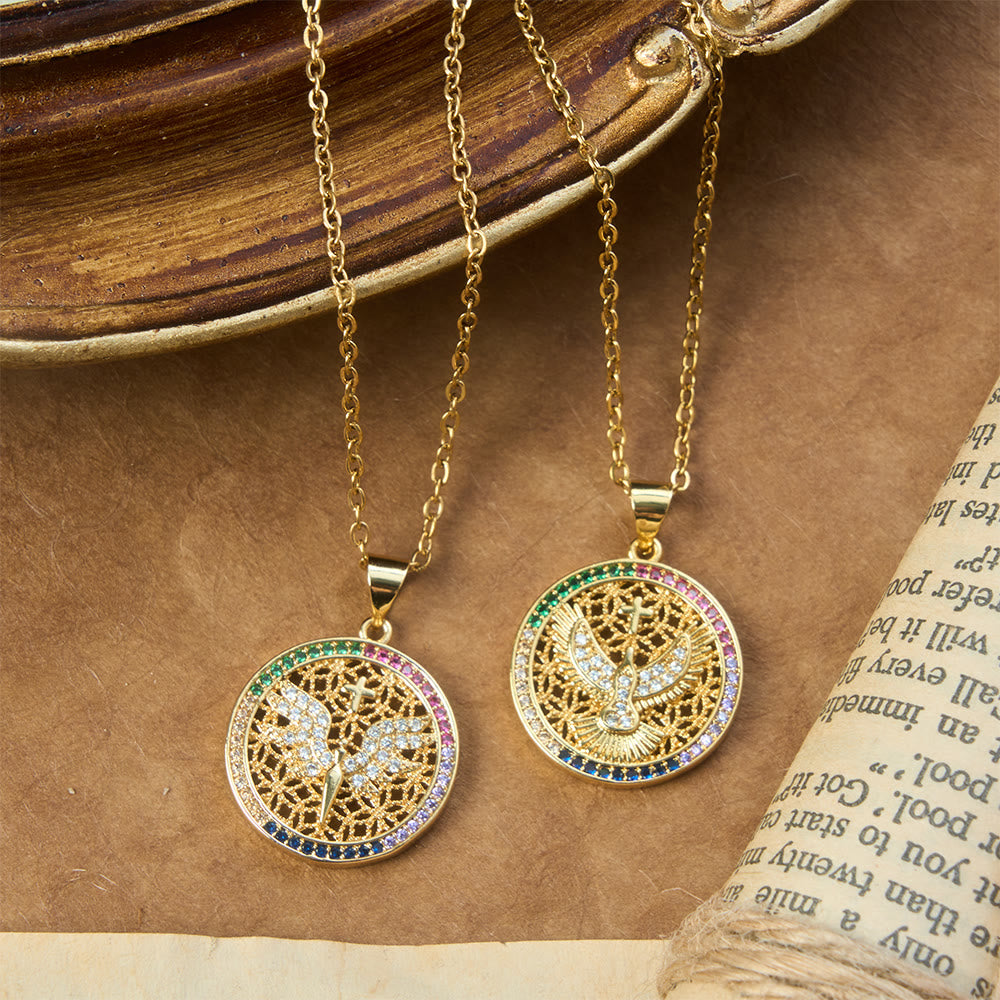 Hollow Holy Spirit Dove Medallion Necklace: Symbol of Pure Celestial Serenity