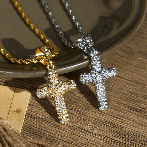 Iced Out Rope Chain Cross Necklace: Emblem of Timeless Heavenly Grace
