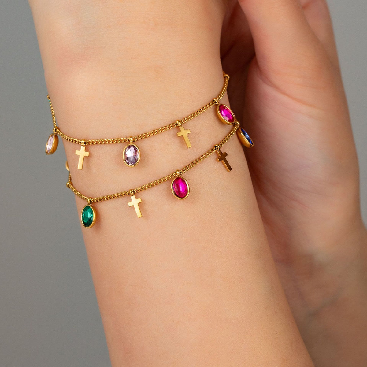 Dainty Gem Cross Thin Chain Bracelet: Emblem of Radiant Heavenly Blessings