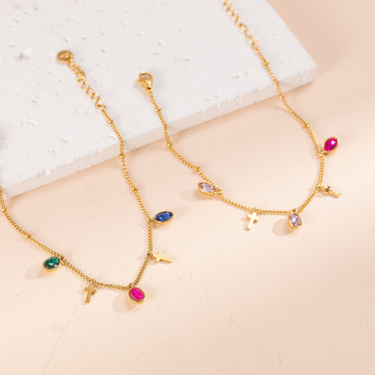 Dainty Gem Cross Thin Chain Bracelet: Emblem of Radiant Heavenly Blessings