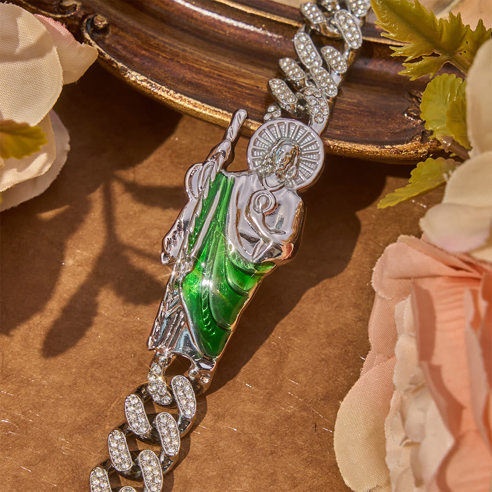 Luxe Iced Saint Jude Cuban Bracelet: Bearer of Enduring Blessed Comfort