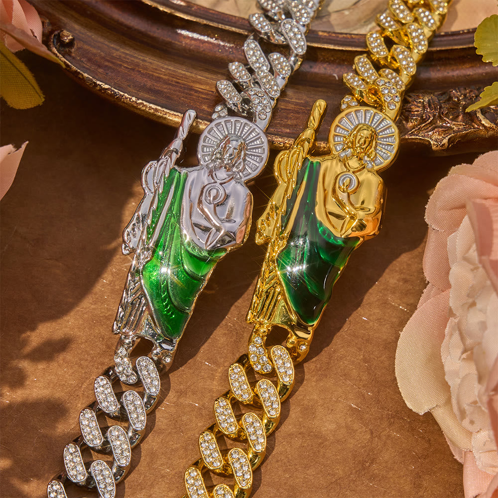 Luxe Iced Saint Jude Cuban Bracelet: Bearer of Enduring Blessed Comfort