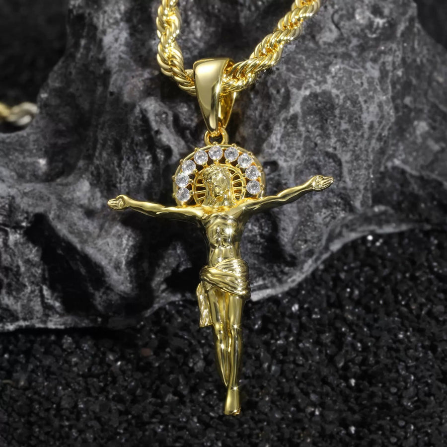 Dazzling Crystal Halo Crucifix Pendant: Token of Constant Divine Serenity