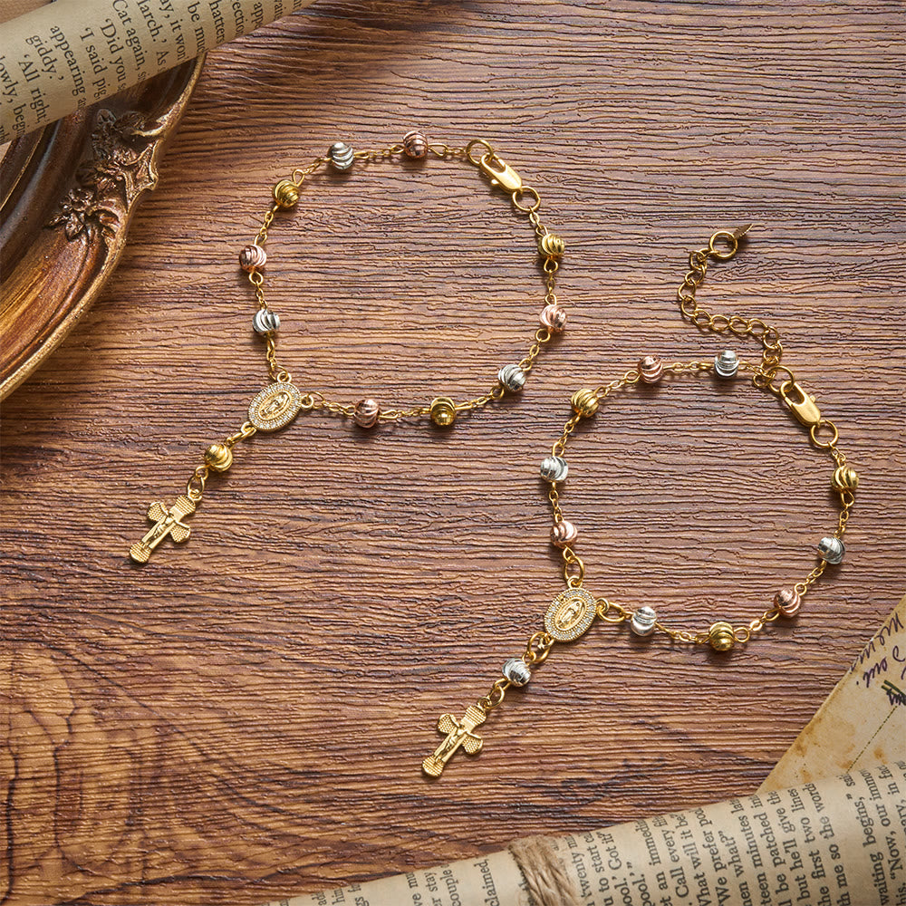 Dainty Textured Bead Our Lady of Guadalupe Crucifix Bracelet: Bearer of Enduring Sacred Grace