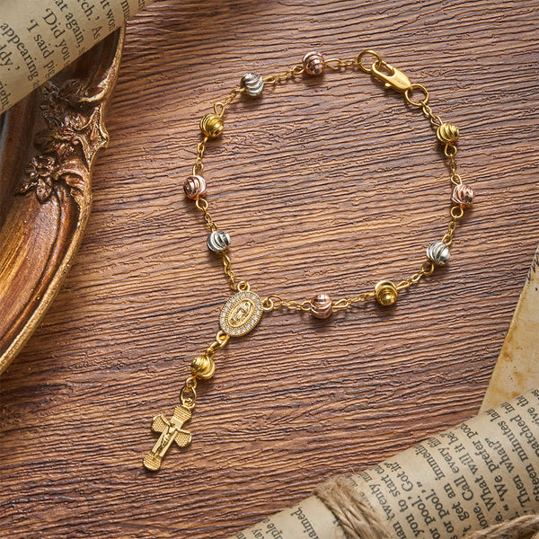 Dainty Textured Bead Our Lady of Guadalupe Crucifix Bracelet: Bearer of Enduring Sacred Grace
