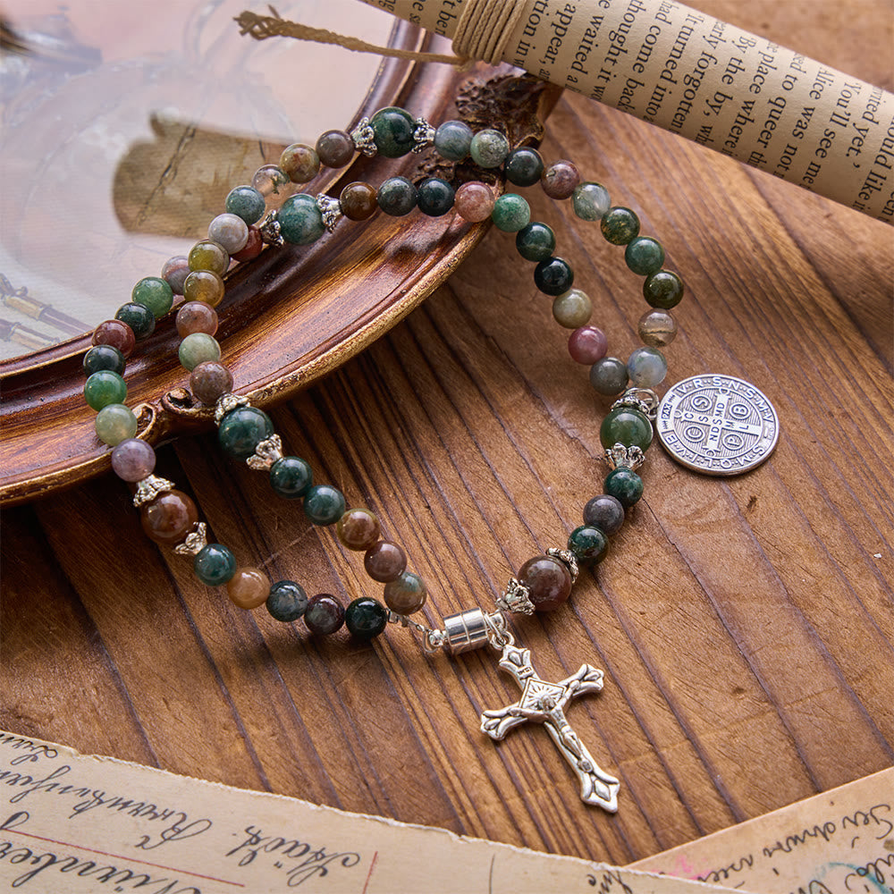 Saint Benedict & Miraculous Crystal Crucifix Bracelet: Bearer of Sacred Strength