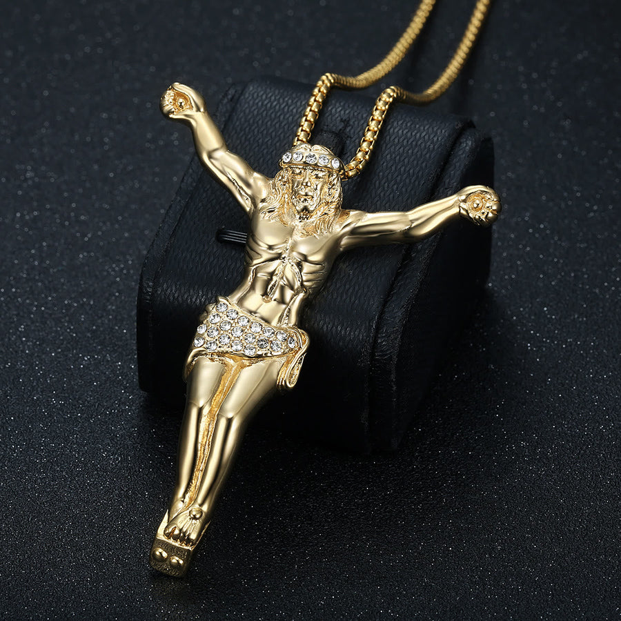 Sparkling Jesus Crucifix Chain Necklace: Sign of Gentle Celestial Shelter