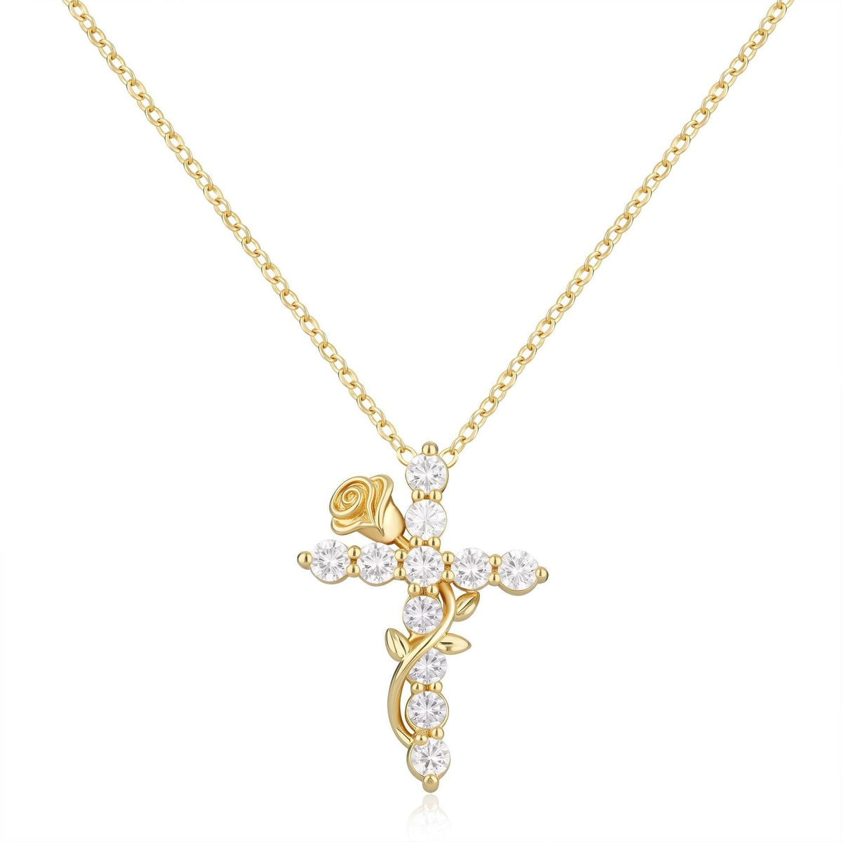 Crystal Rose Vine Cross Pendant Necklace: Token of Gentle Heavenly Mercy