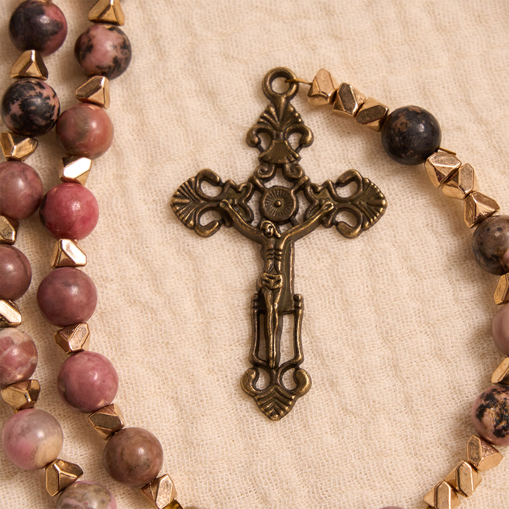 Miraculous Medal & Crucifix of 6 mm Round Multicolor Natural Black Line Rosary