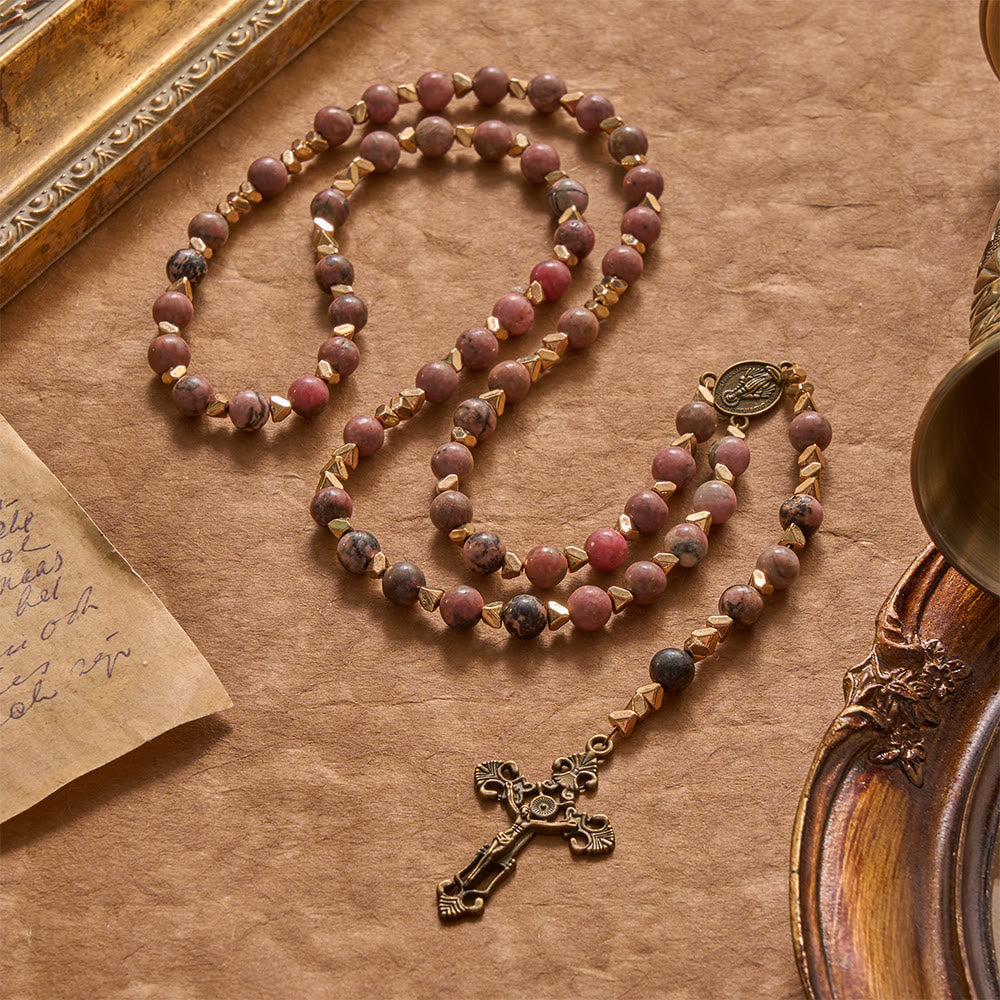 Miraculous Medal & Crucifix of 6 mm Round Multicolor Natural Black Line Rosary