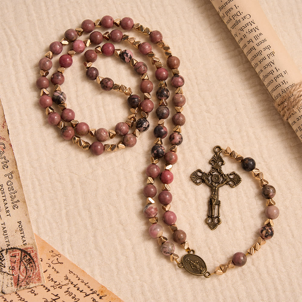 Miraculous Medal & Crucifix of 6 mm Round Multicolor Natural Black Line Rosary
