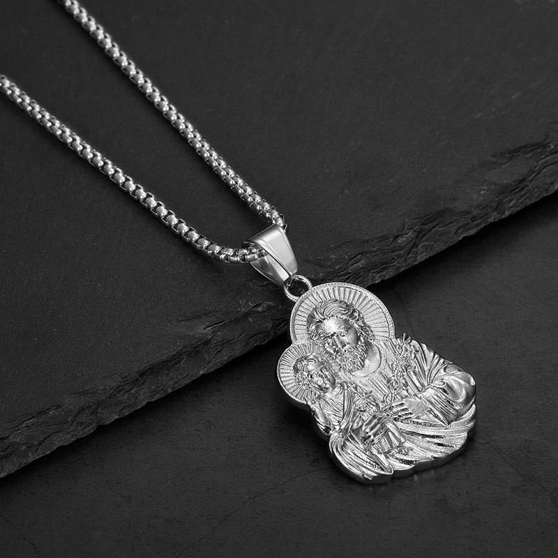 Engraved St.Joseph Medallion Pendant Necklace: Token of Steadfast Divine Care
